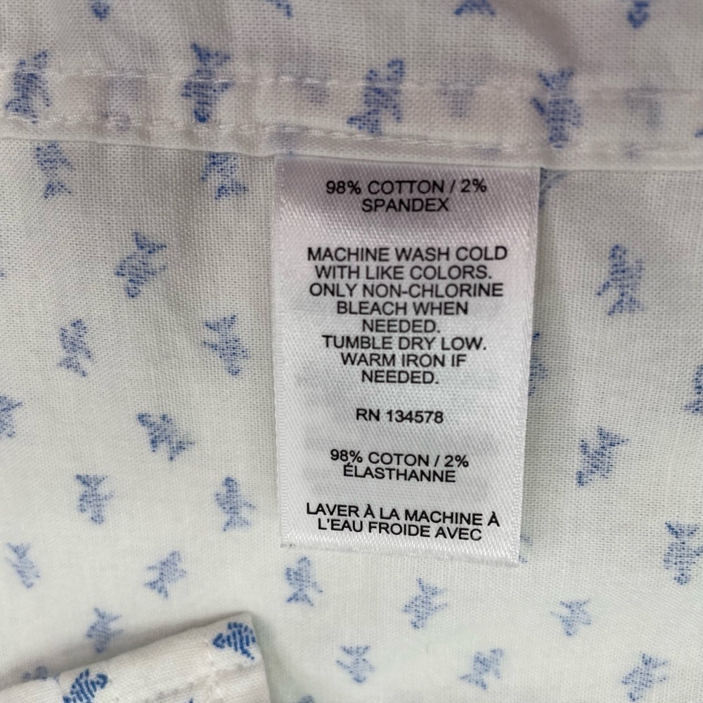 Vineyard Vines Stretch Cotton Micfish White and Bkue Shirt Size Large - Picture 5 of 7